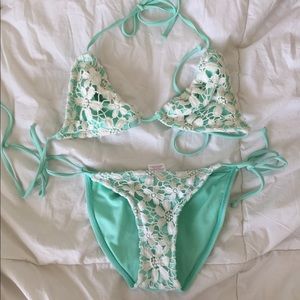 Mint crochet triangle bikini set